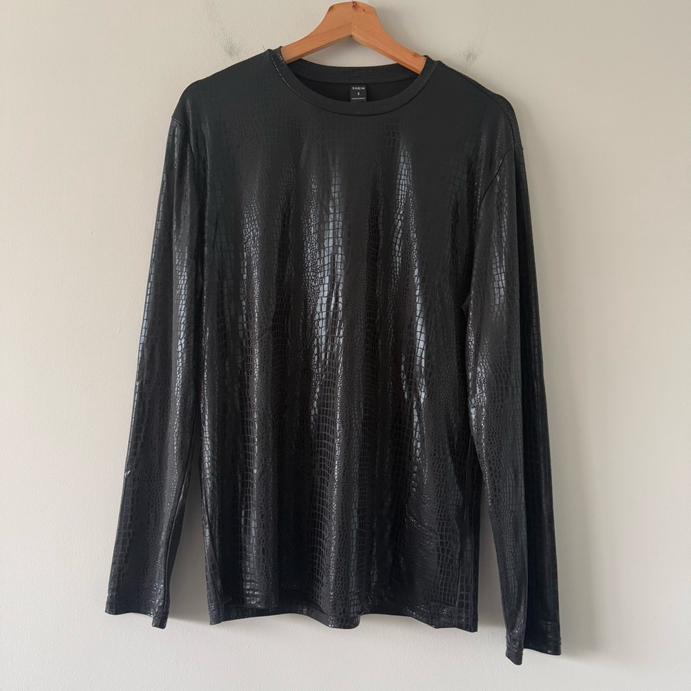 SHEIN‎ Alligator Print Long Sleeve Shirt Mens Small Black